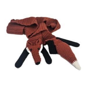 Vintage Crochet Fox Scarf Button Eye Stuffed Head And Tail ~5'× 3" Handmade